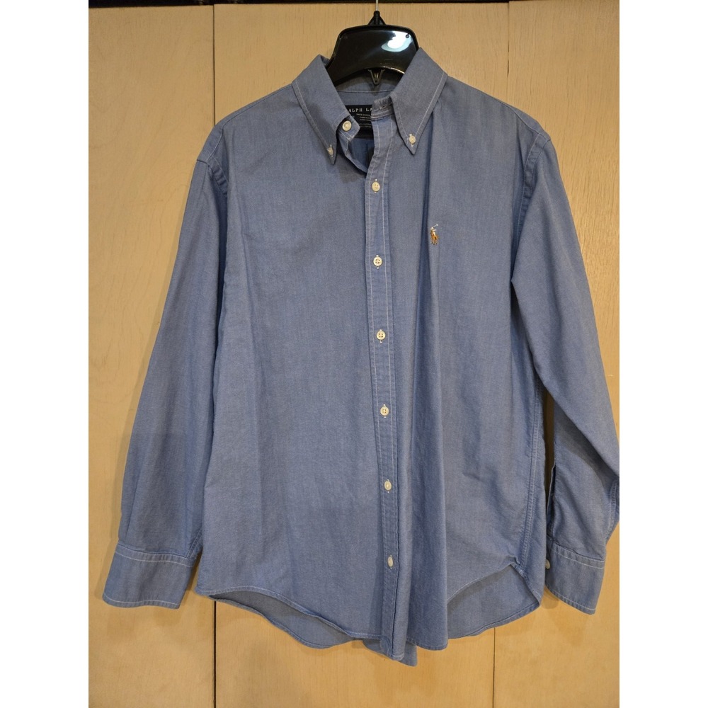Vintage Ralph Lauren Womens 8 Blue Oxford Shirt Made Hong Kong Multicolor Pony